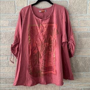Blue Fish Barclay Draw Gather Sleeve Cafe Top Birds Cage Size 1 tunic top 2001